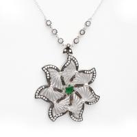 Çiçek Figürlü Elmas İşlemeli Y Gümüş Kolye