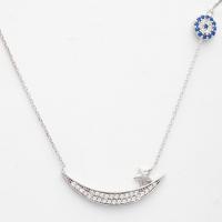 Zirkon Taşlı Ay & Yıldız Figürlü Nazar Boncuklu Gümüş Kolye YSLE