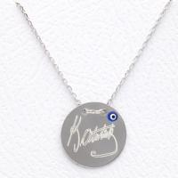 K.Atatürk İmzalı Plakalı Nazar Boncuklu Gümüş Kolye KÇKB