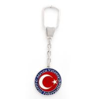 Mavi Çerçeveli Türk Bayrağı Gümüş Anahtarlık