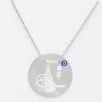 Osmanlı Tuğralı Lale Figürlü Nazar Boncuklu Gümüş Kolye ORTB