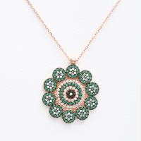 Yuvarlak Desenli Yeşil Taşlı Kolye